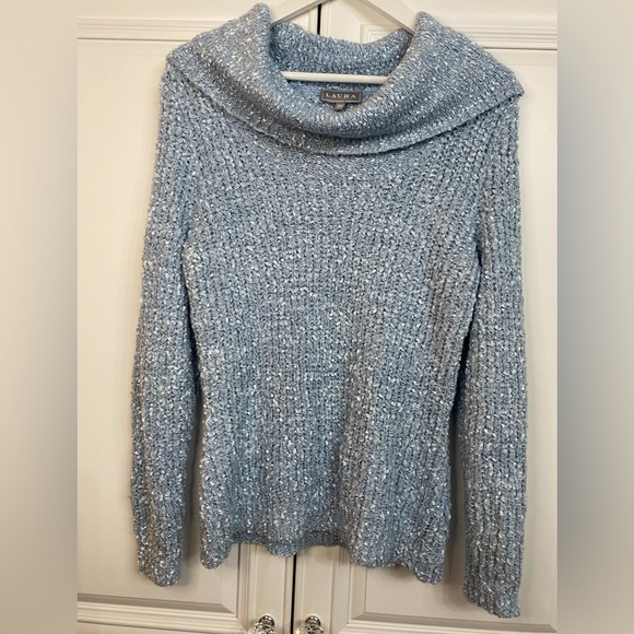 EUC Laura Size XL Women’s Baby Blue Cowl Neck Sweater - Picture 6 of 9